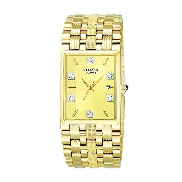 Citizen Men's Dress Watch w/Diamond Accent Champagne Vertical Dial & Goldtone Link Band