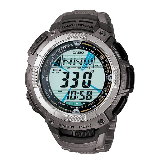 Casio Men's Pathfinder Multi-Band Watch with Silver/Aqua Dial &