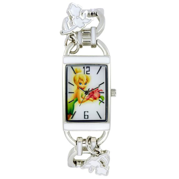 Disney Girls Tinkerbell Watch w/Rectangle White Dial & Silvertone