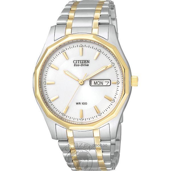 Citizen Men's Calendar Day/Date Eco-Drive Watch in Two Tone Stainless Steel
