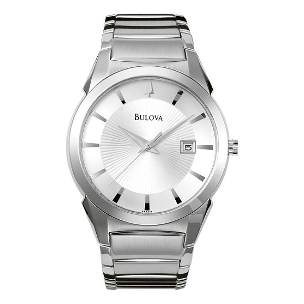 Bulova Men's Calendar Date Watch w/Silver Round Dial, Domed Crystal &
