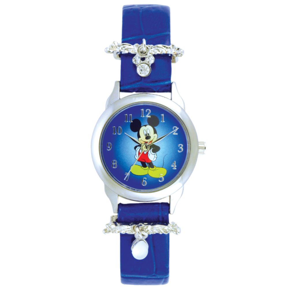 Disney Mickey Mouse Watch with Blue Degrade Dial, Blue Textured Band and Charms
