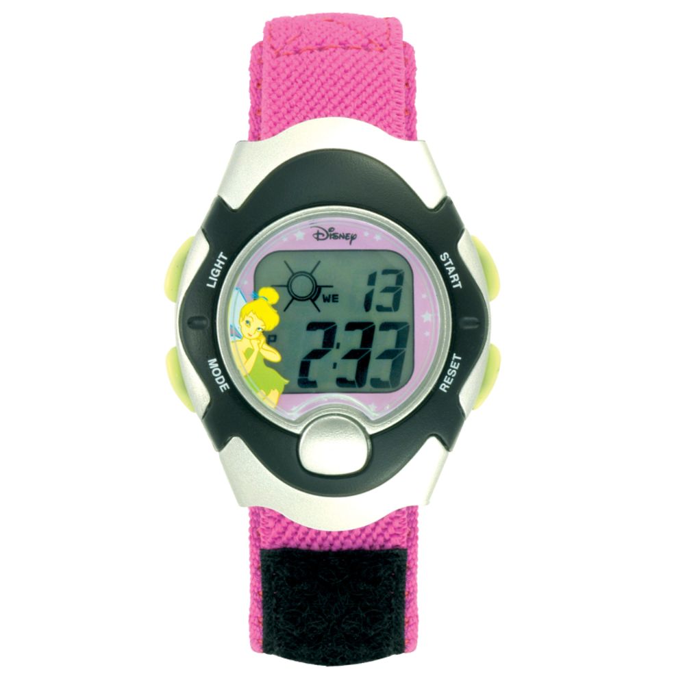 Disney Tinkerbell Watch with Square Digital Dial and Pink Fabric Band