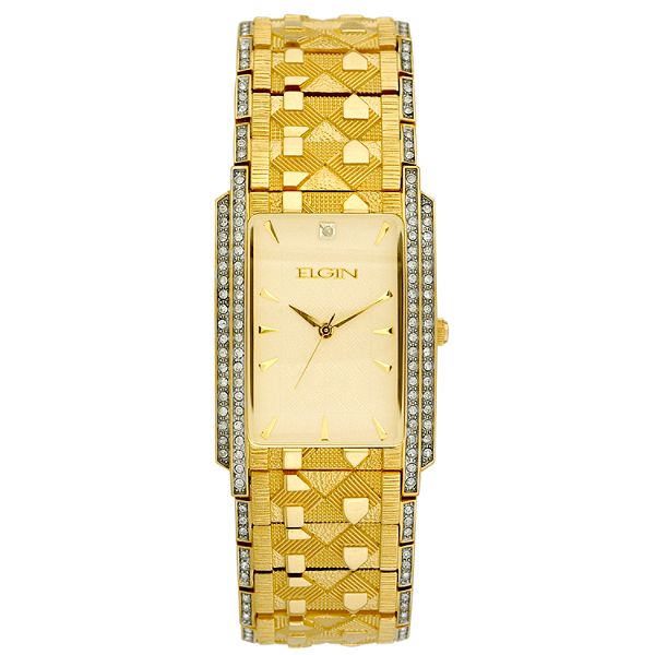 Men's Wrist Watches Elgin Men's Dress Watch w/ST Square Case, Silver Sunray Dial and GT & ST Link Band