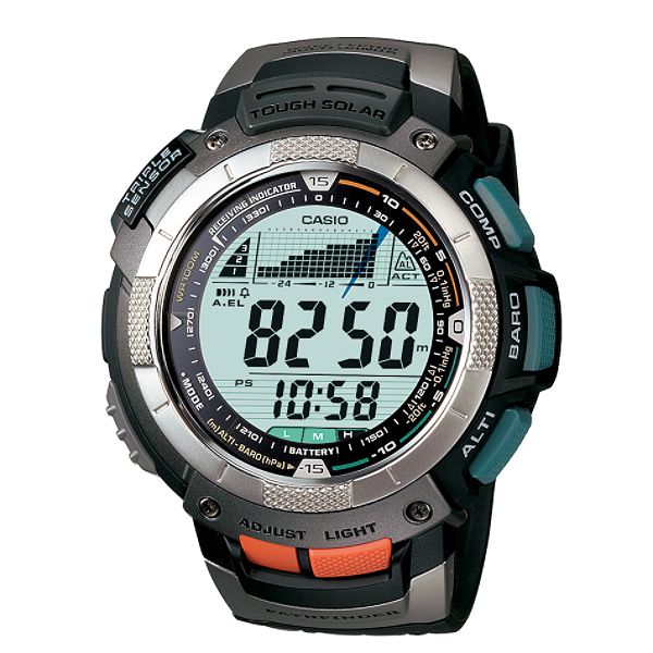 Casio Men's Atomic Powered Watch w/Black/Silver Digital Dial and