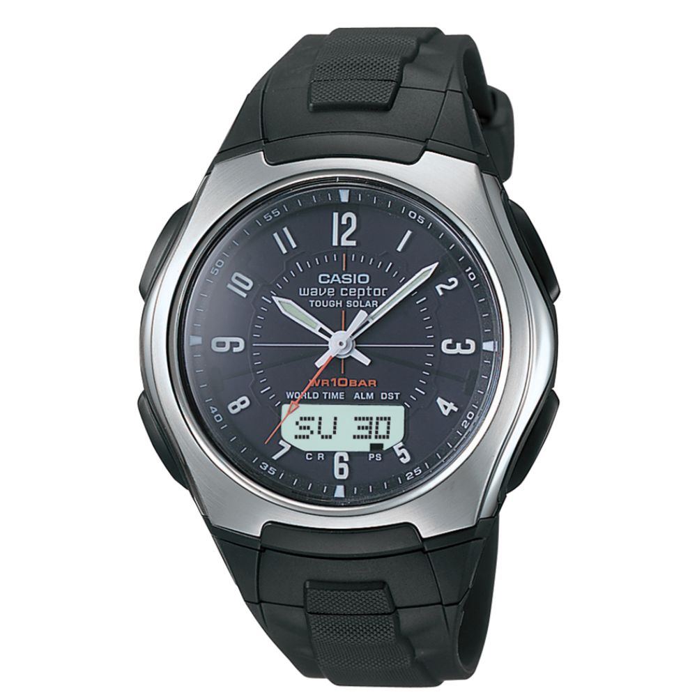 Casio Mens Calendar Day/Date Watch with Round Black Dial and Black Resin Band