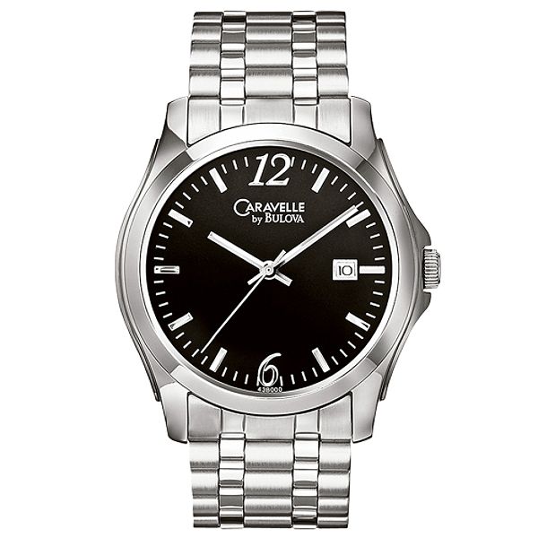 Caravelle Men's Calendar Date Watch with Round Black Dial and