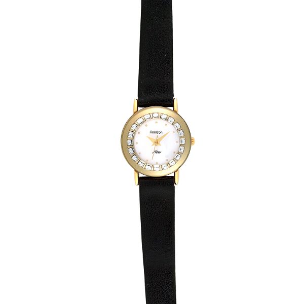 Armitron Ladies Watch w/Swarovski Crystal Gold-Tone Case, White Dial
