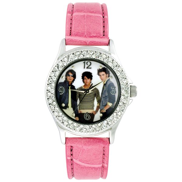 Disney Jonas Brothers Watch with Crystal Accent Case and Pink Leather Band