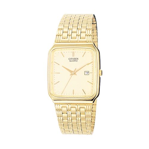 Citizen Men's Calendar Date Dress Watch with Champagne Dial and Goldtone Link Band