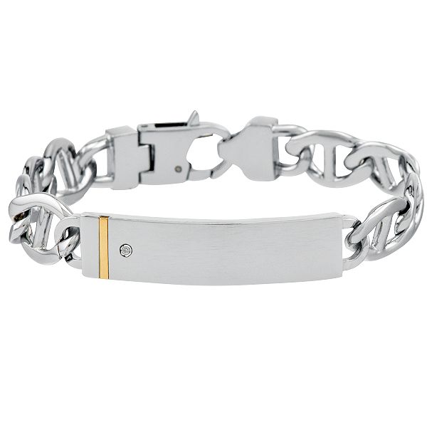 Mens Diamond Accent ID Link Bracelet. Stainless Steel