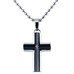 SHR Inc. Black I Plated Cross Pendant with Diamond Accent. Stainless Steel