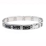 Mens Black Etched Link Bracelet. Stainless Steel