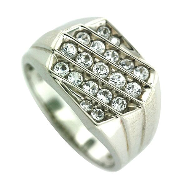 Mens Created White Sapphire Ring in Sterling Silver