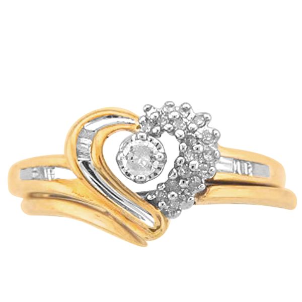 1/4 ct. t.w. Baguette and Round Diamond Heart Bridal Set in 10K Yellow Gold