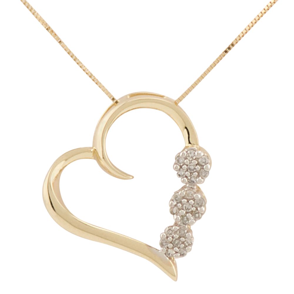 Diamond Composite Open Heart Pendant. 10K Yellow Gold