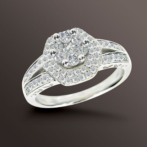 Celestial Star(tm) 3/4 ct. t.w.* Round Diamond Cluster Engagement Ring in 14k White Gold