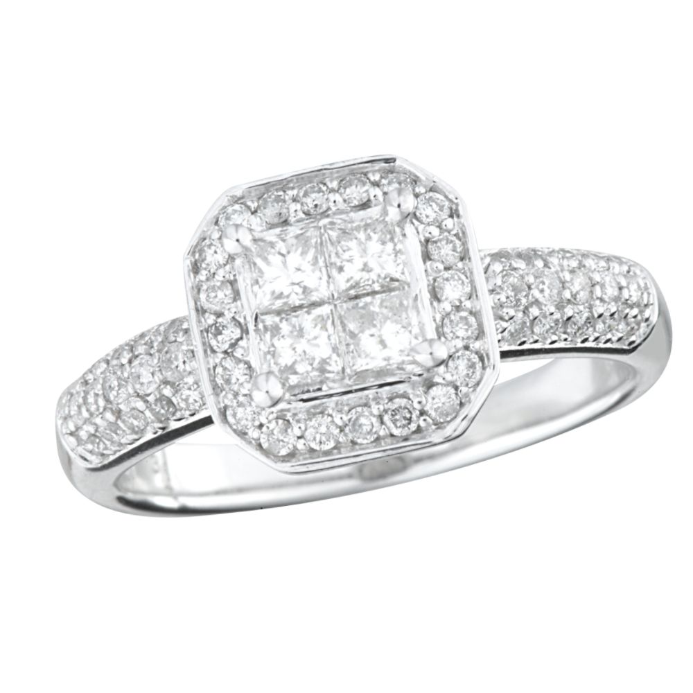 Celestial Star(tm) 3/4 ct. t.w.* Princess Diamond Cluster Engagement Ring in 14k White Gold