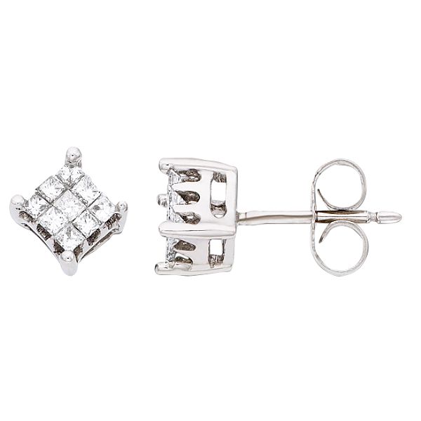 1/4 ct. tw. Diamond Pricess Cut Stud Earrings. 10K White Gold