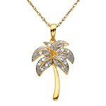 Andin International Diamond Palm Tree Pendant. 10K Yellow Gold