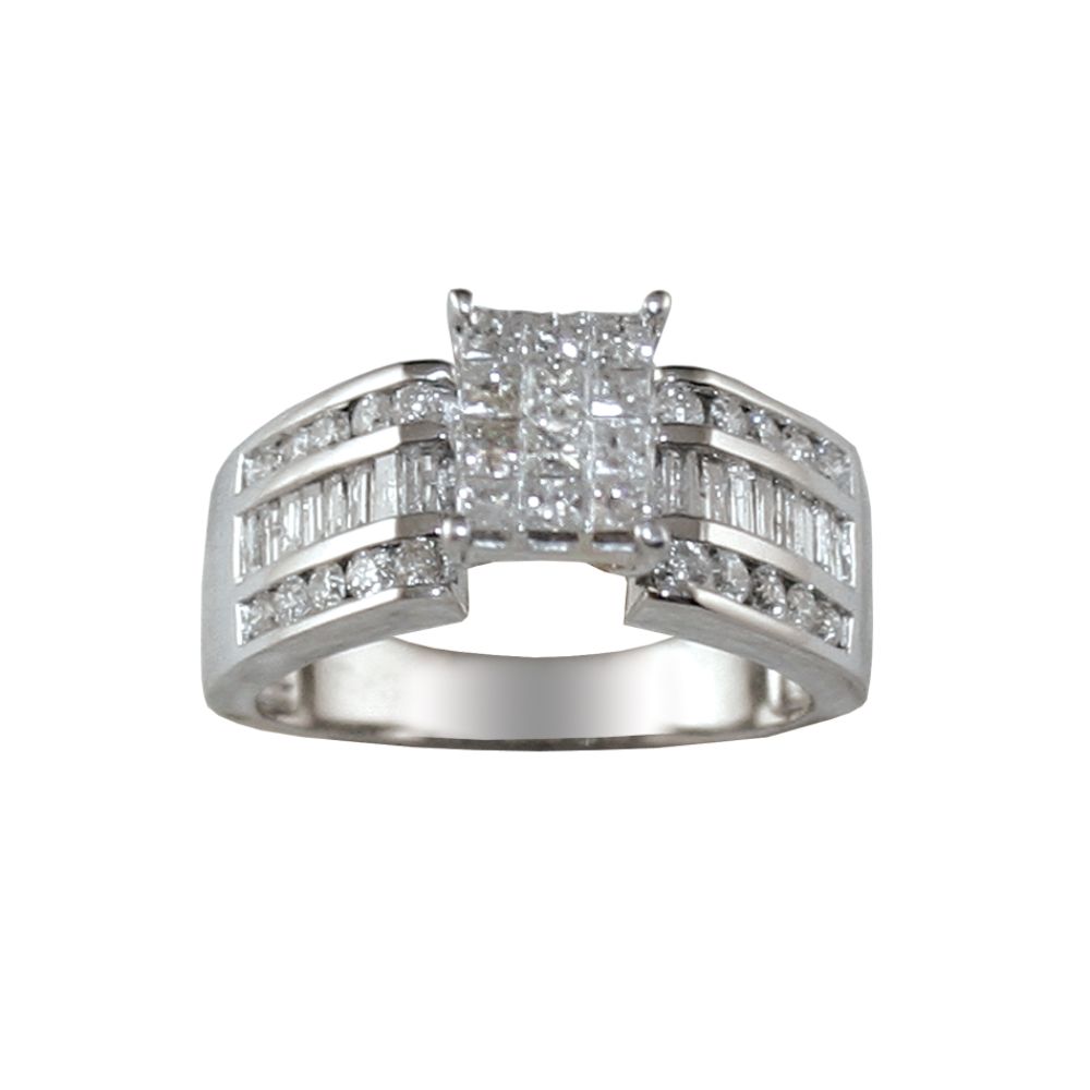 1 ct. t.w.* Princess Composite, Round & Baguette Diamond Bridal Ring in 14k WG