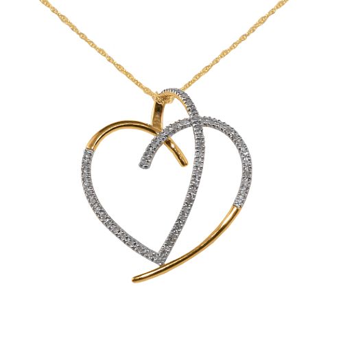 1/4 ct. tw. Diamond Double Heart Pendant. 10K Yellow Gold