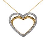 Diamond Double Heart Pendant. 10K Yellow Gold