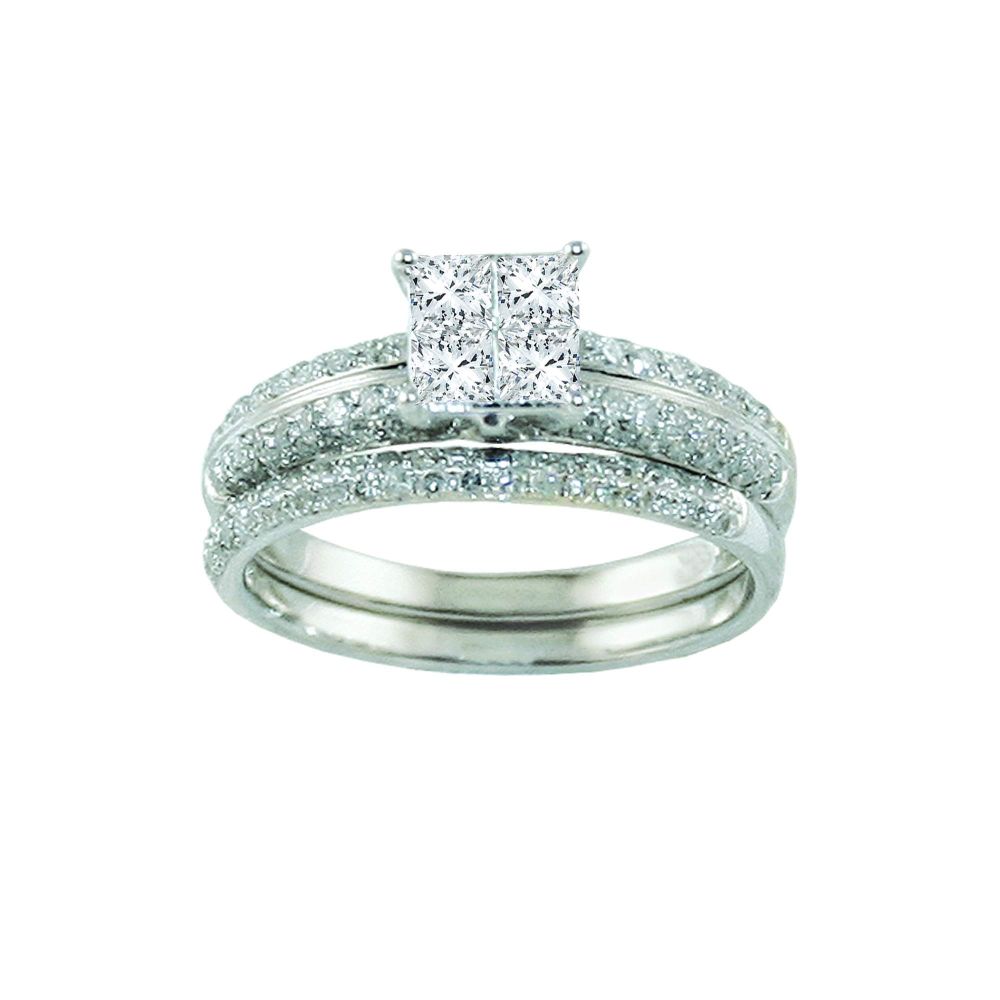 1 ct. t.w.* Princess and Round Diamond Bridal Set in 10K White Gold with Side Stones