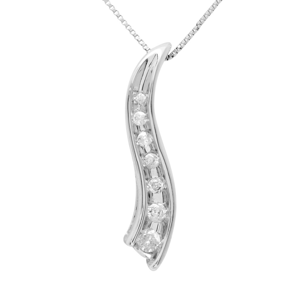 Journey Diamond Swirl Pendant. 10K White Gold.