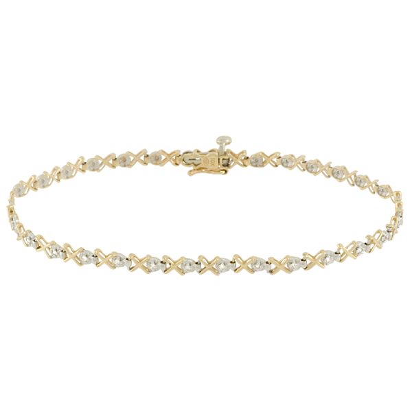 10K Yellow Gold Link Bracelet with Diamond Accents
