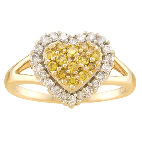 1/2 ct. t.w. Round Yellow & White Diamond Heart Cluster Ring in 10K YG