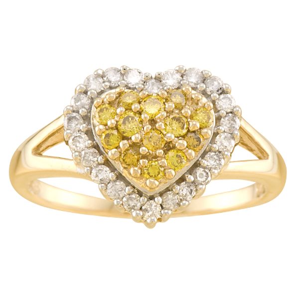 1/2 ct. t.w. Round Yellow & White Diamond Heart Cluster Ring in 10K YG