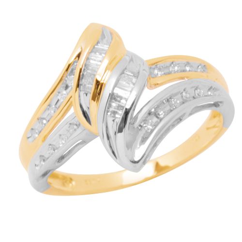 Diamond Swirl Ring. 10K White and Yellow Gold