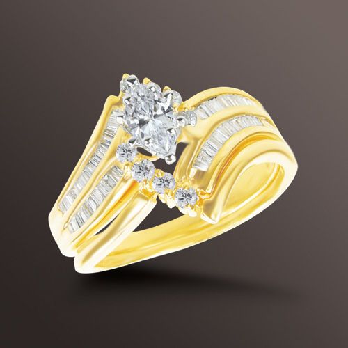 1/2 ct. t.w.* Marquise, Tapered & Round Diamond Bridal Set in 14k Yellow Gold