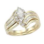 1/2 ct. t.w. Marquise, Tapered & Round Diamond Bridal Set in 14K Yellow Gold