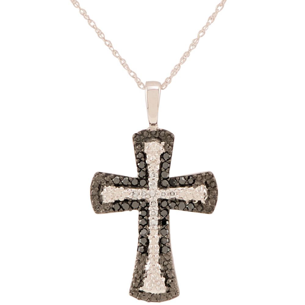 1/4 ct. t.w.* Black and White Diamond Cross Pendant. 10K White Gold