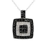 HNJ Inc. 5/7 ct. tw.* Black and White Diamond Square Drop Pendant. 10K White Gold