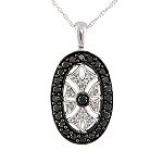 1/2 ct. tw. Black and White Diamond Oval Drop Pendant. 10K White Gold