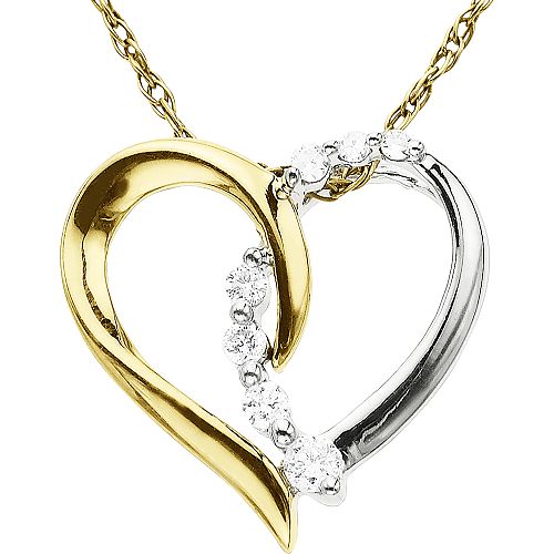 10K Two-tone Gold Open Heart Pendant with Diamond Accents