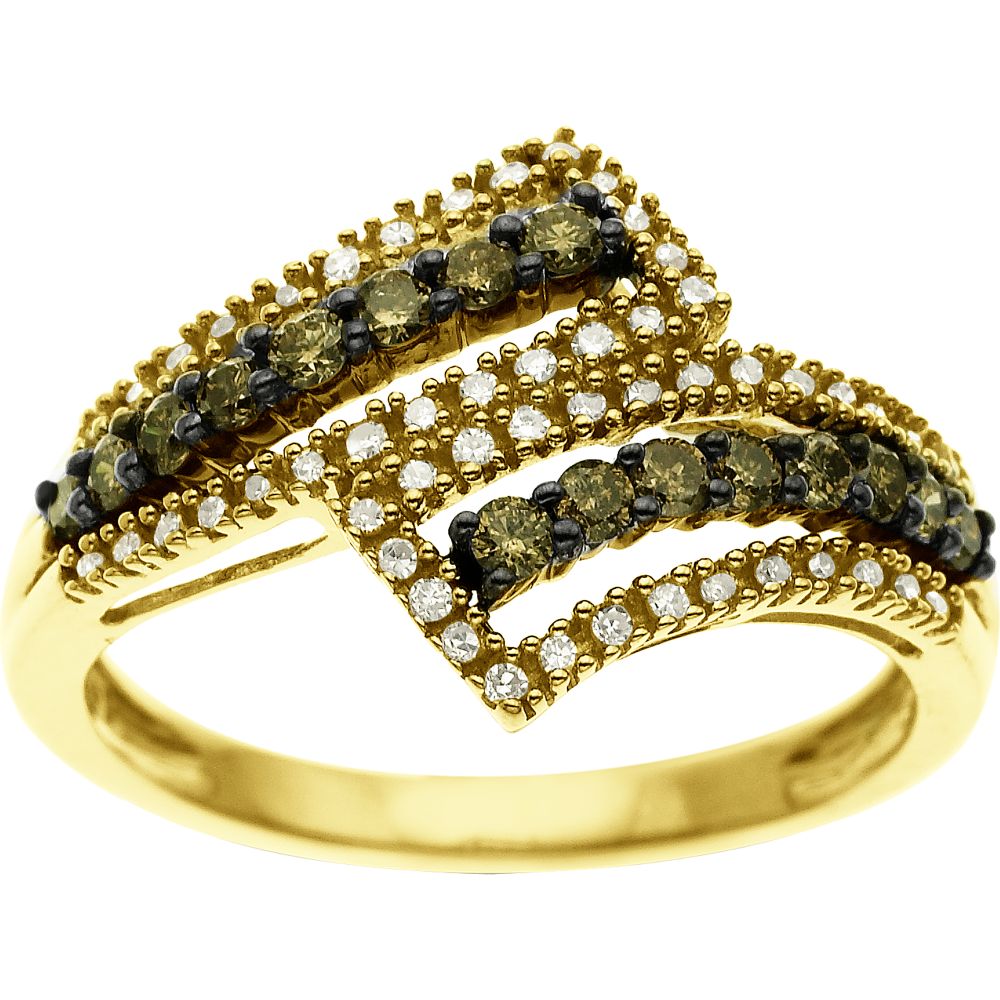 1/2 ct. t.w.* Round Champagne and White Diamond Bypass Ring in 10k Yellow Gold