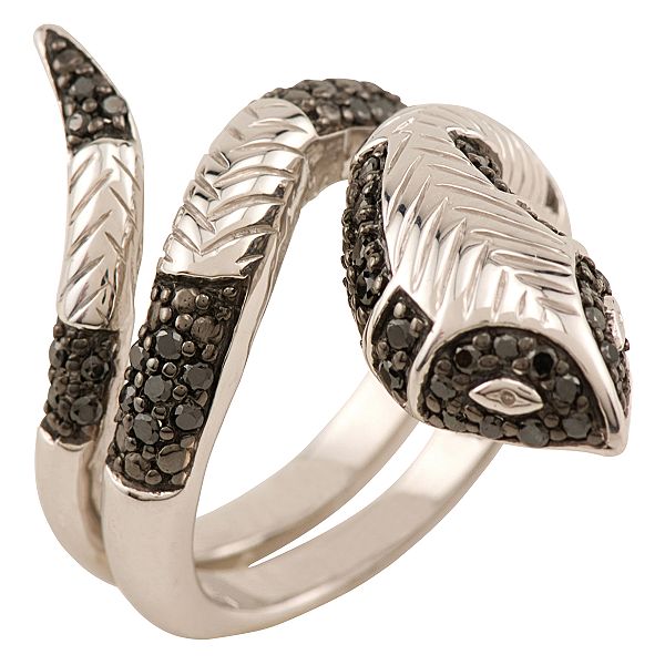 1/2 ct. tw. Black Diamond Snake Ring. Sterling Silver
