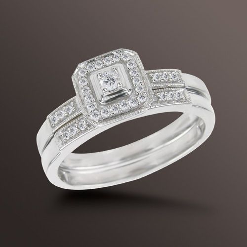 10k White Gold and Diamond Accent Octagon Cluster Bridal Set