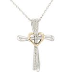 1/4 ct. t.w. Diamond Cross Pendant. 14K Gold and Sterling Silver