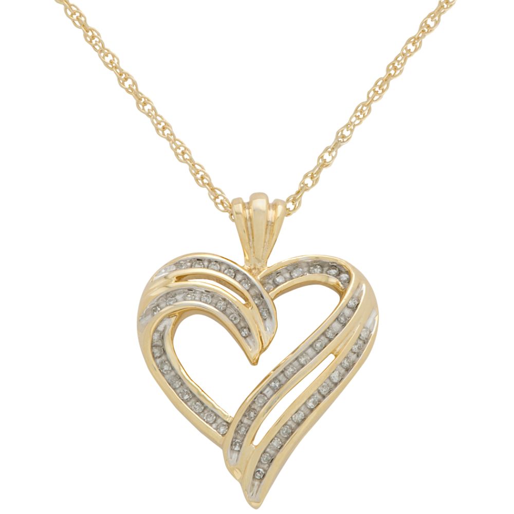 1/4 ct. t. w.* Diamond Open Heart Pendant. Yellow Gold