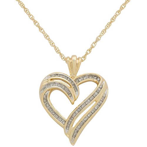 1/4 ct. t. w. Diamond Open Heart Pendant. Yellow Gold