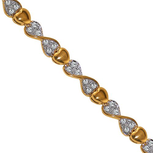 1  ct. t.w. ; Diamond Heart Link Bracelet in 14K Gold over Sterling Silver