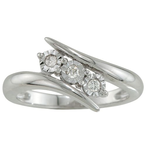 Diamond Accent & Sterling Silver Miracle Plating 3-Stone Bypass Ring