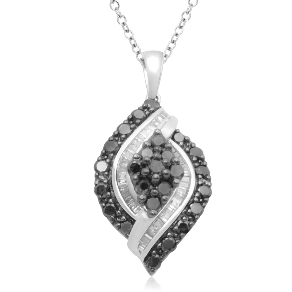 1 ct. tw.* Black and White Diamond Marquis Pendant in Sterling Silver