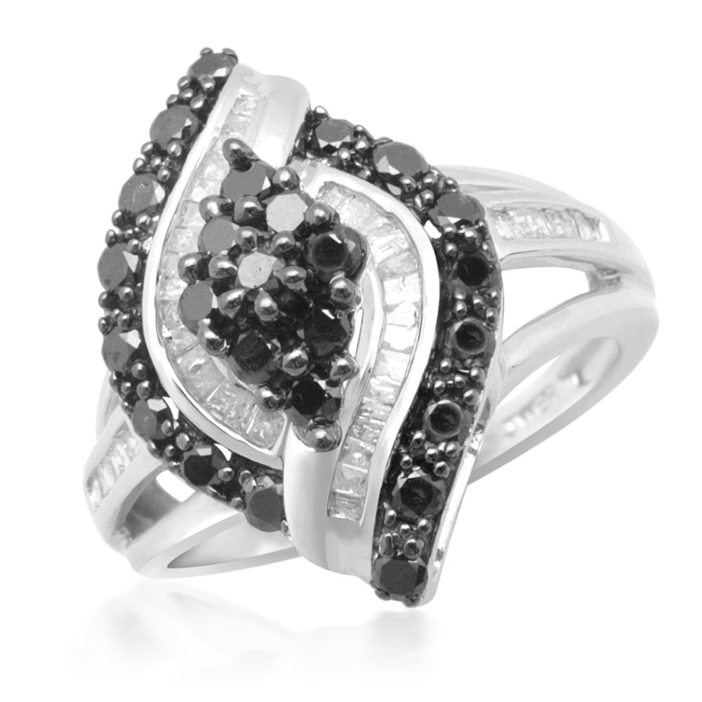 1 ct. tw.* Black and White Diamond Marquis Ring in Sterling Silver