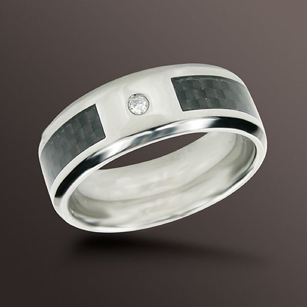 8mm Diamond Accent Wedding Band in Stainless Steel